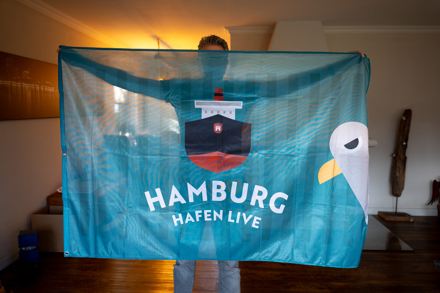 Flagge Hamburg Hafen Live XXL 180x120 für Fahnenmast (Petrol)