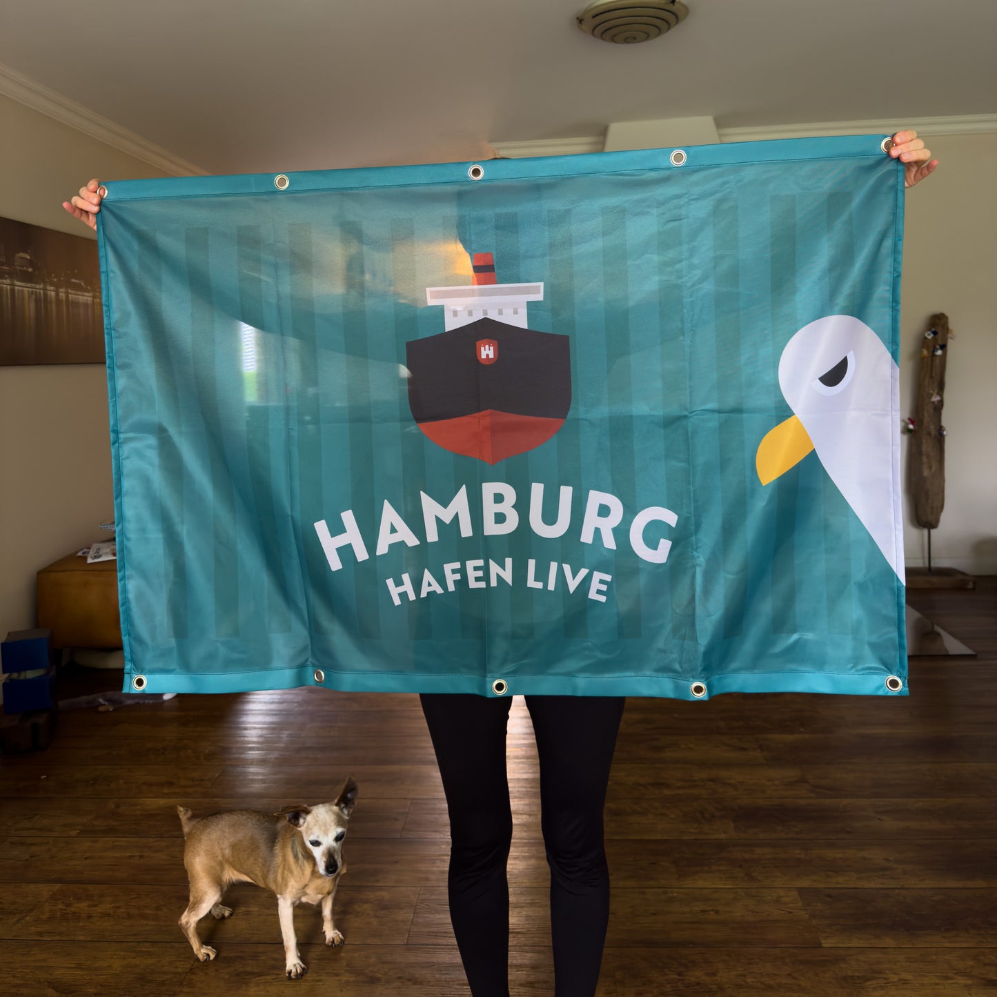 Flagge Hamburg Hafen Live (Petrol)