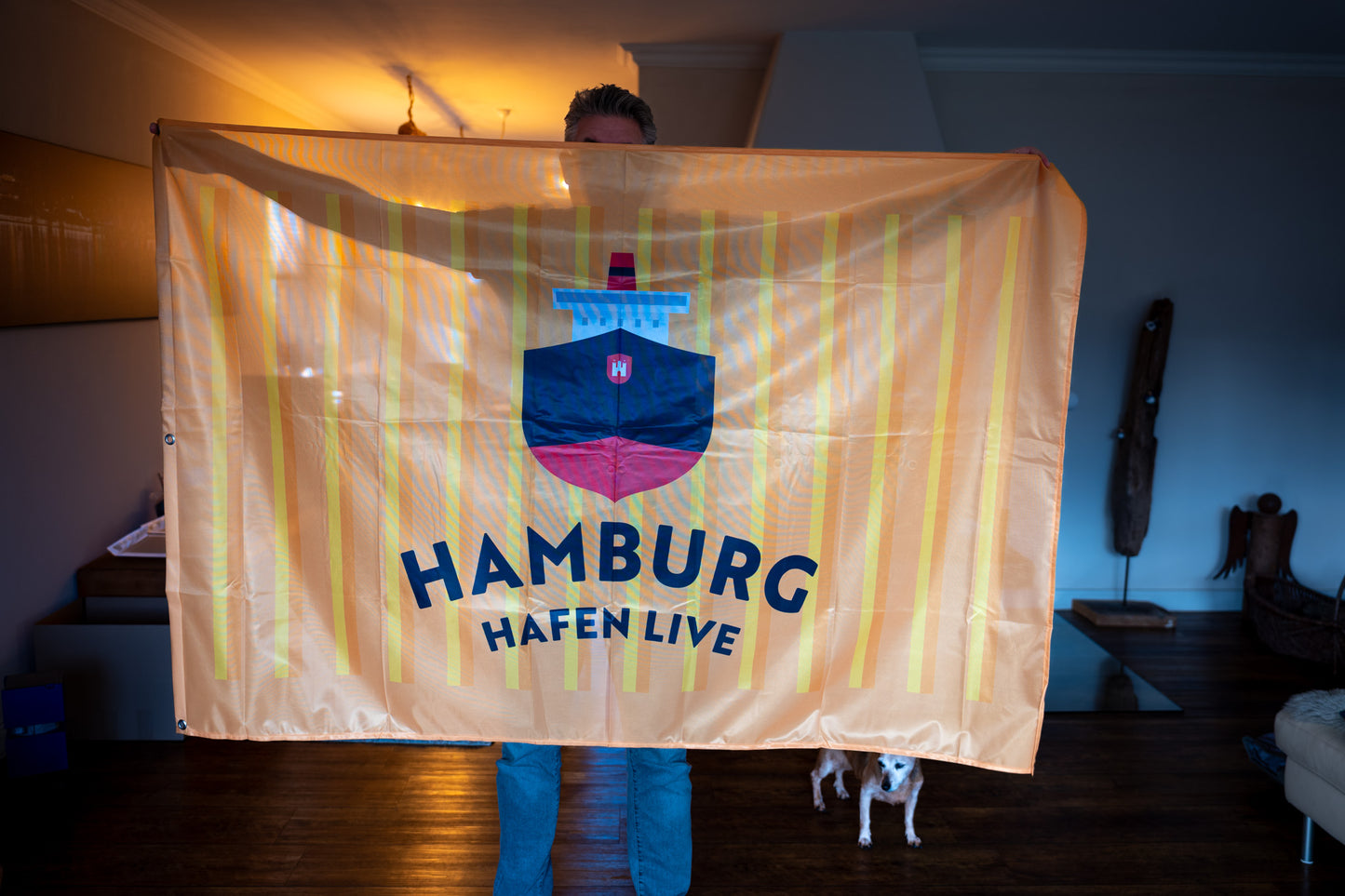 Flagge Hamburg Hafen Live XXL 180x120 für Fahnenmast (Gelb)