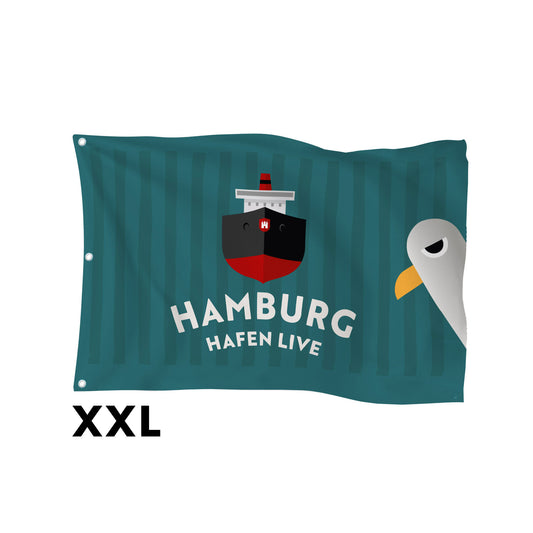 Flagge Hamburg Hafen Live XXL 180x120 für Fahnenmast (Petrol)